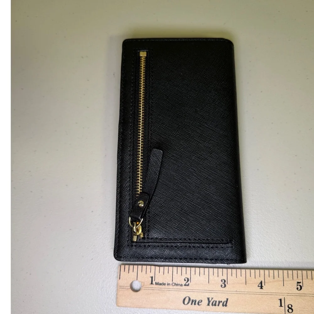Kate Spade New York Black Saffiano Leather Wallet Snap Closure Gold Hardware Zip
